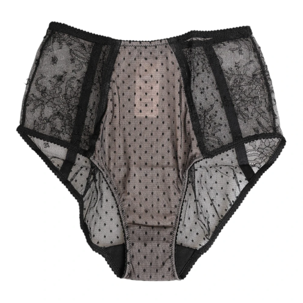 Dolce & Gabbana Women's Black Sheer Polka Dot Lace Briefs - Underpants - S - Underwear