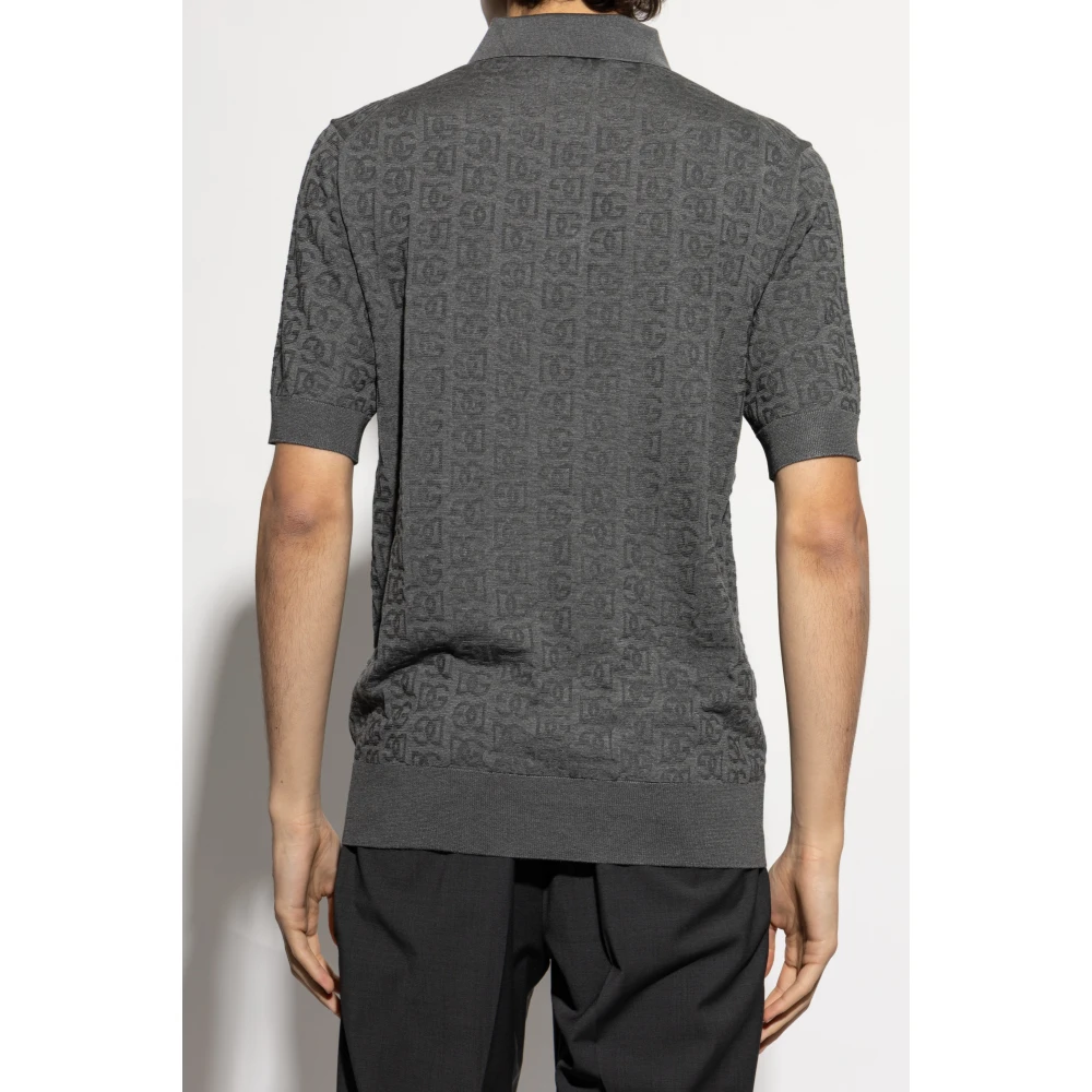 Dolce & Gabbana Zijden polo met monogram Gray Heren