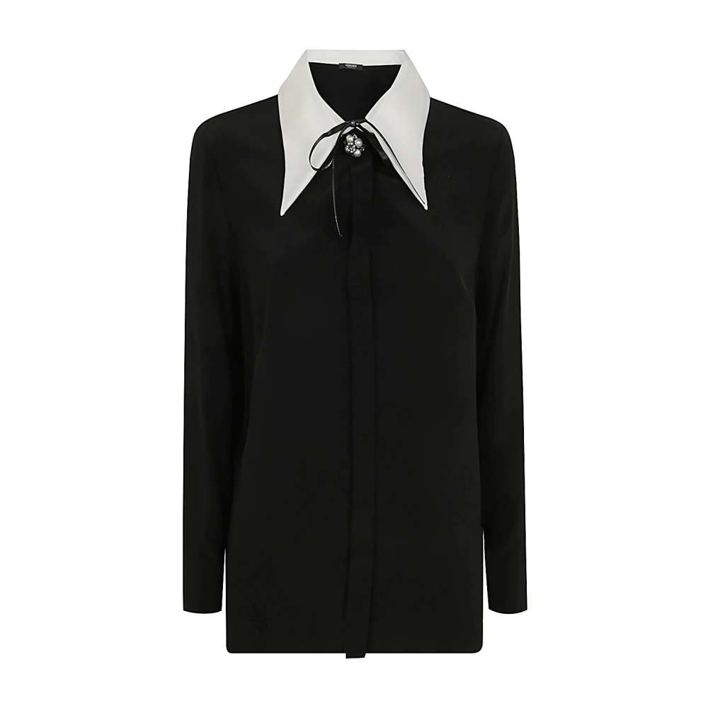Versace Zwarte Zijden Crepe de Chine Overhemd Black Dames