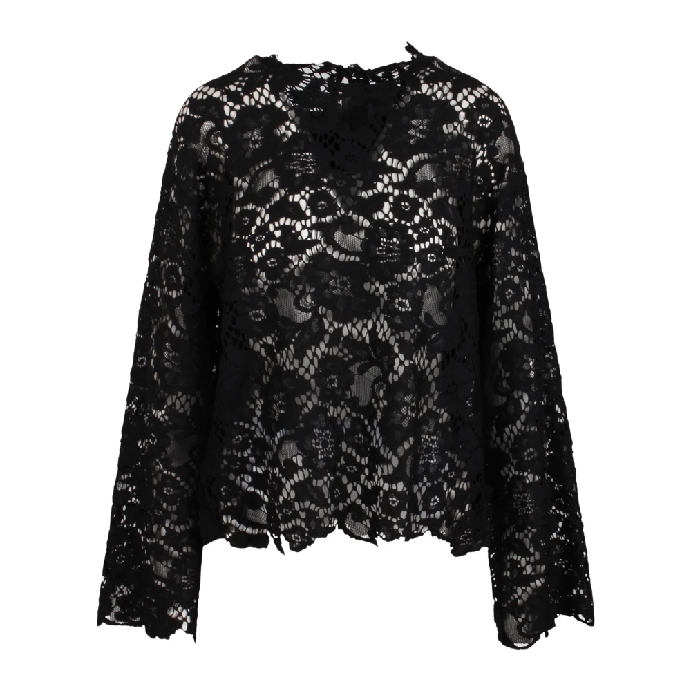 Nude Macramé kanten blouse met lange mouwen Black Dames