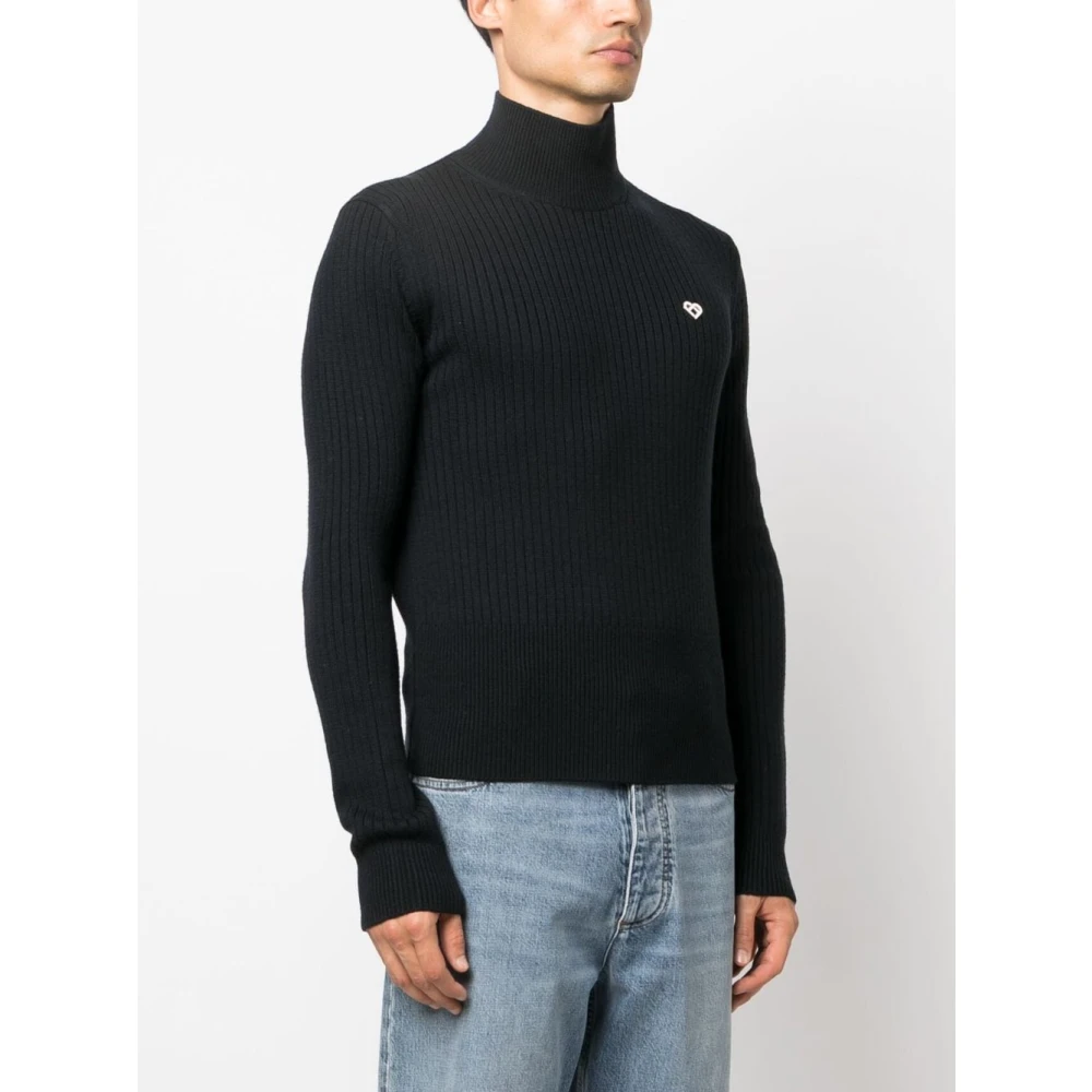 Casablanca Zwarte Ribgebreide Coltrui met Hoge Kraag Black Dames