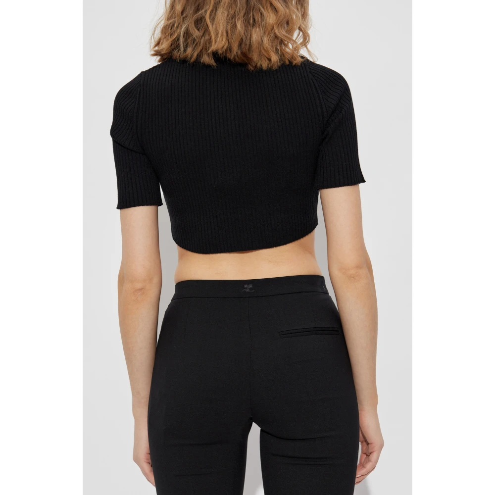 Courrèges Korte top met geborduurd logo Black Dames