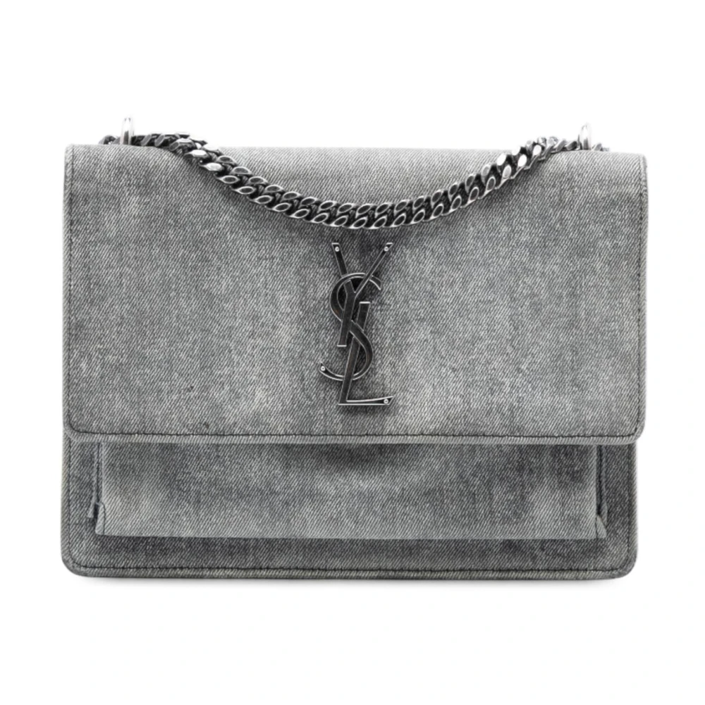 Saint Laurent Vintage Women's Gray Pre-Owned Chain Shoulder Bag