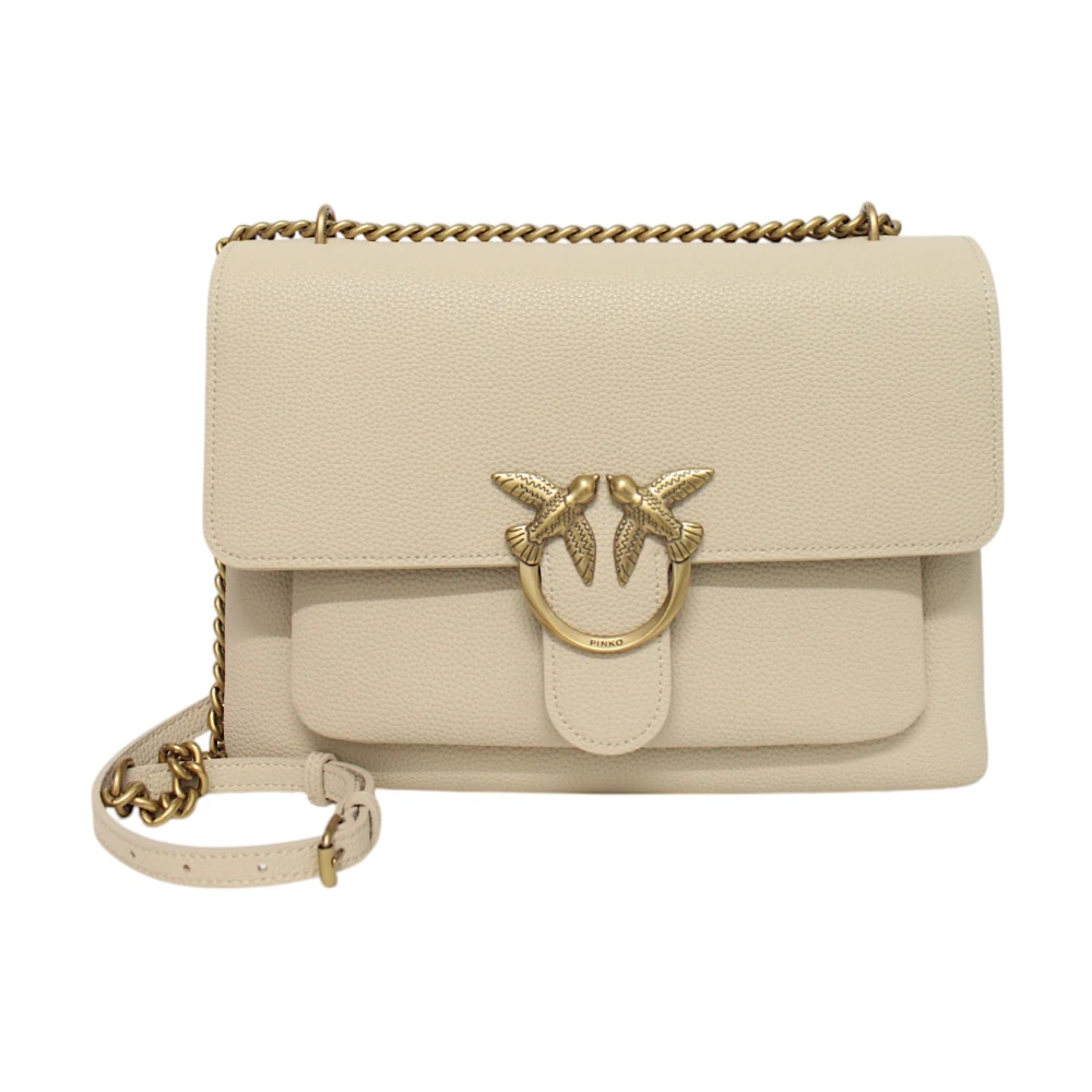 Pinko Women's Beige Cross Body Bags, One Size, Leather Crossbody Bag With Front Logo