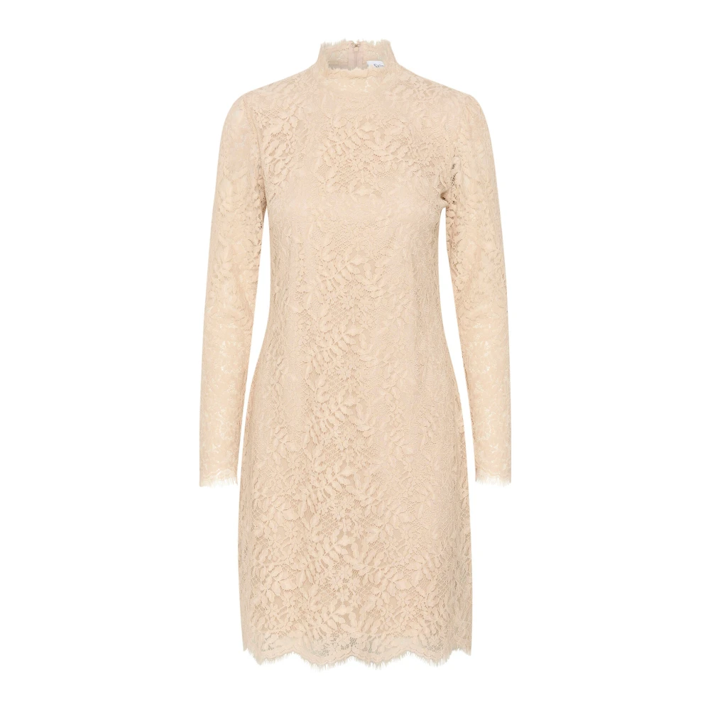 Saint Tropez Elegante Kant Jurk Grijs Morn Beige Dames