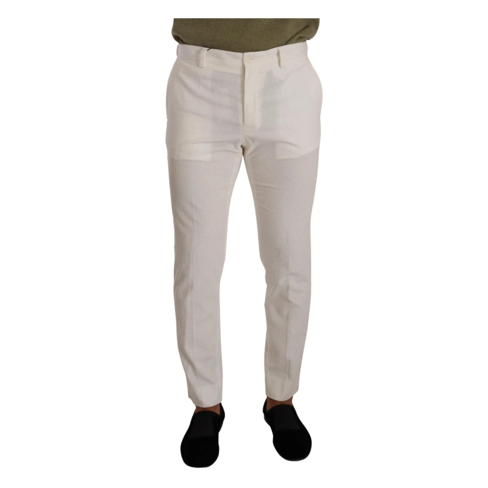 Dolce & Gabbana Men's White Suit Trousers, M, Cotton Corduroy Slim Fit Trousers