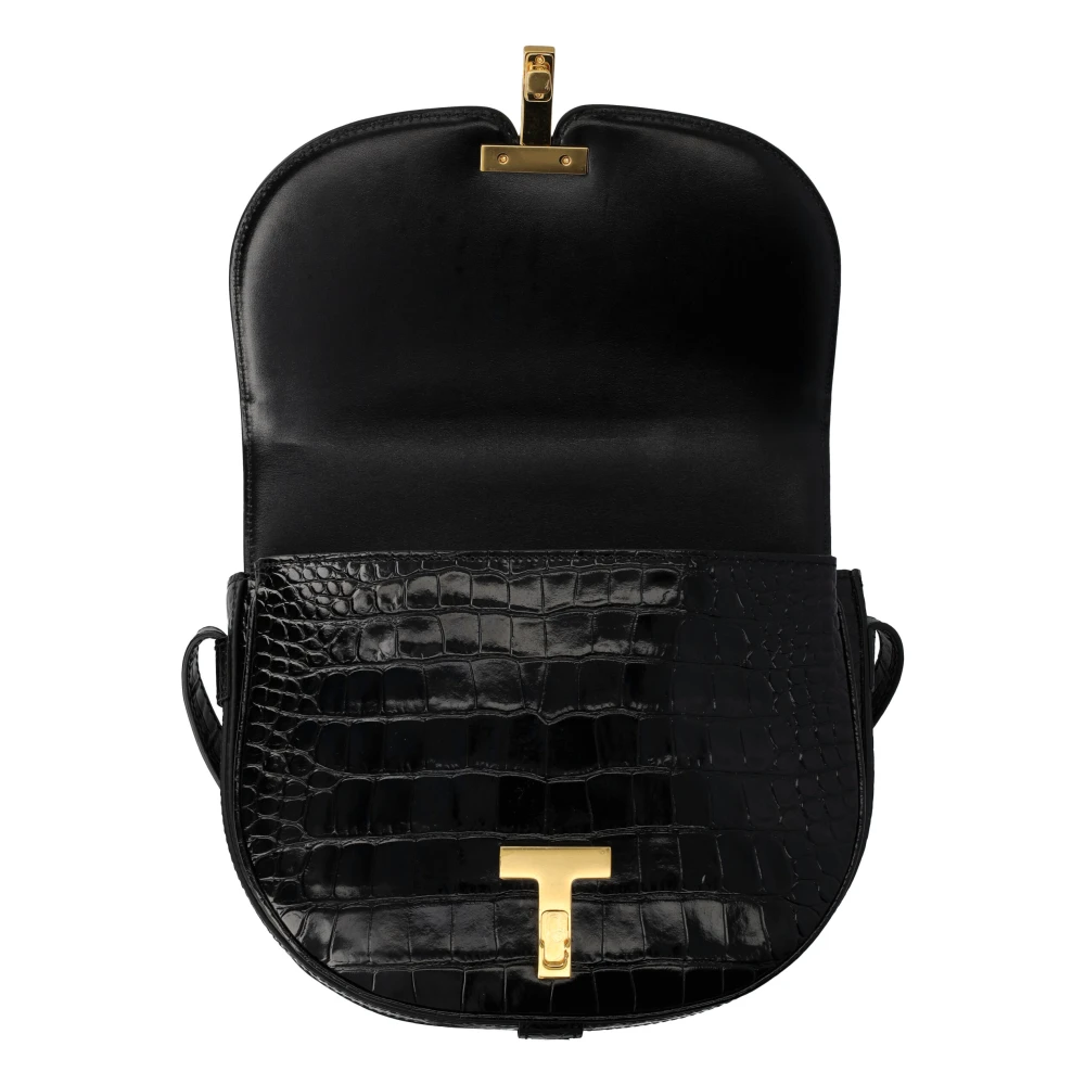 Tom Ford Zwarte Krokodil-geprint Leren Zadeltas Black Dames