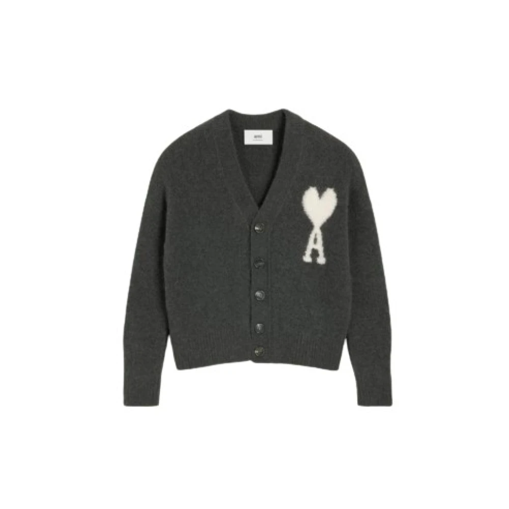 Ami Paris Luxe Cardigan met Wit Logo Gray Heren