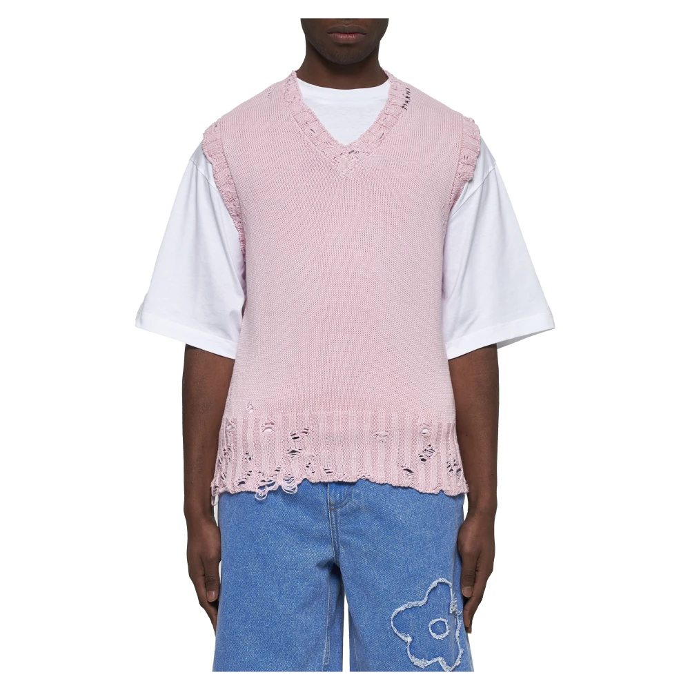Marni Geribbelde V-hals Roze Katoenen Trui Pink Heren