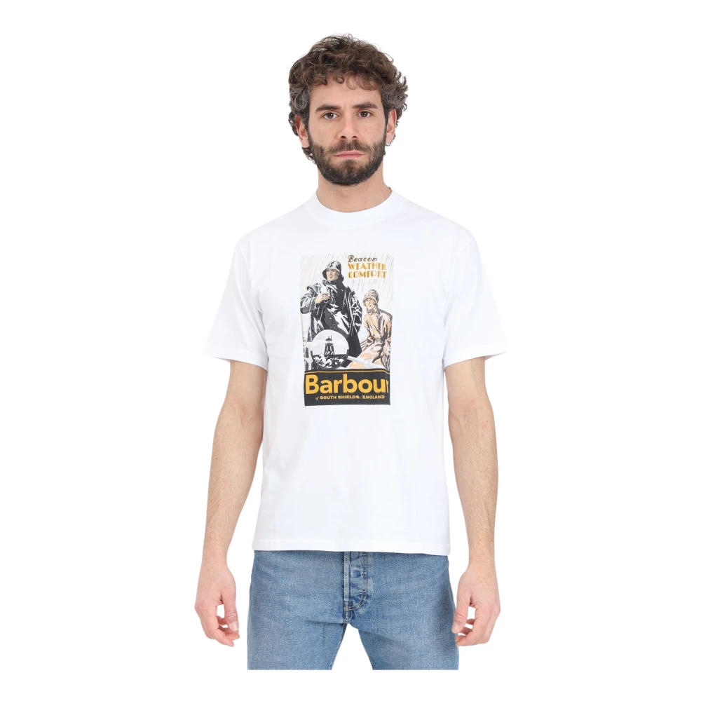 Barbour Vit T-shirt med Färgstarkt Tryck White, Herr
