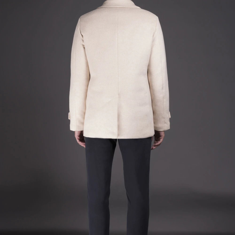 Moorer Luxe dubbelrijige peacoat in Yangir Cashmere Beige Heren