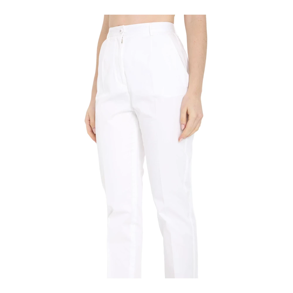 Dolce & Gabbana Hoge Taille Gabardine Broek White Dames