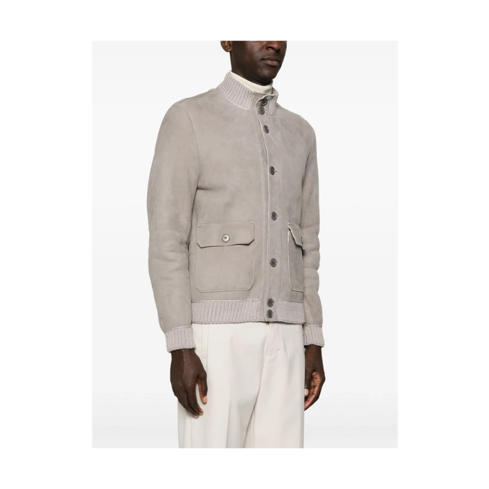 Salvatore Santoro Shearling Leren Buitenkleding Opstaande kraag Gray Heren
