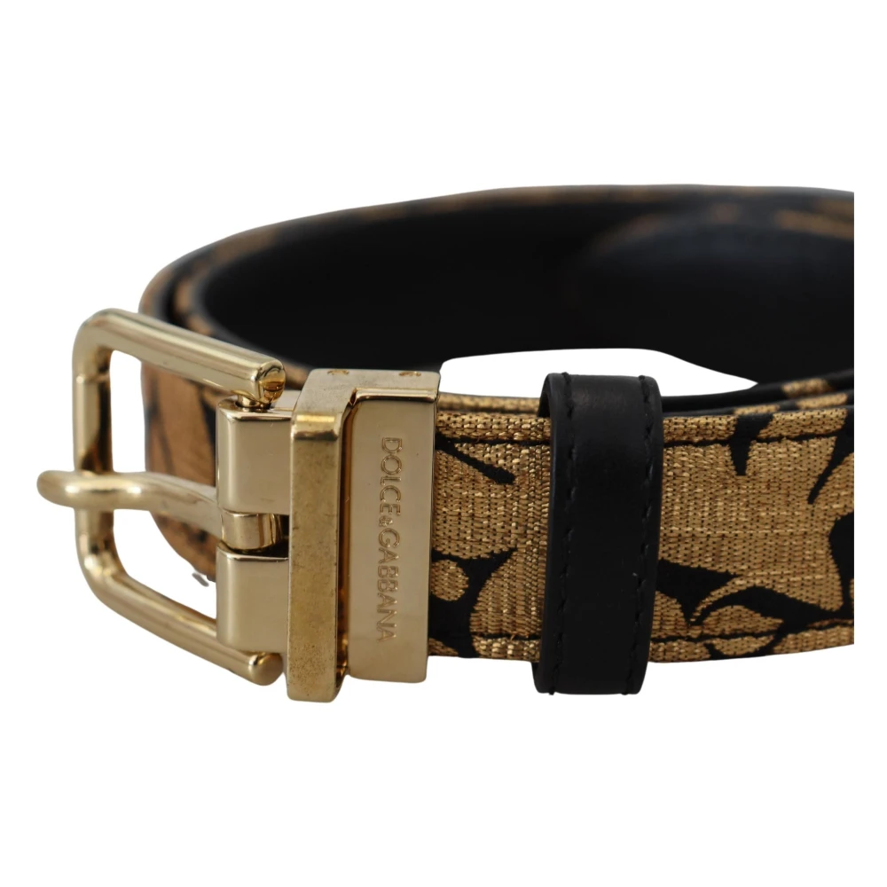 Dolce & Gabbana Multicolor Jacquard Lederen Logo Riem Brown Heren