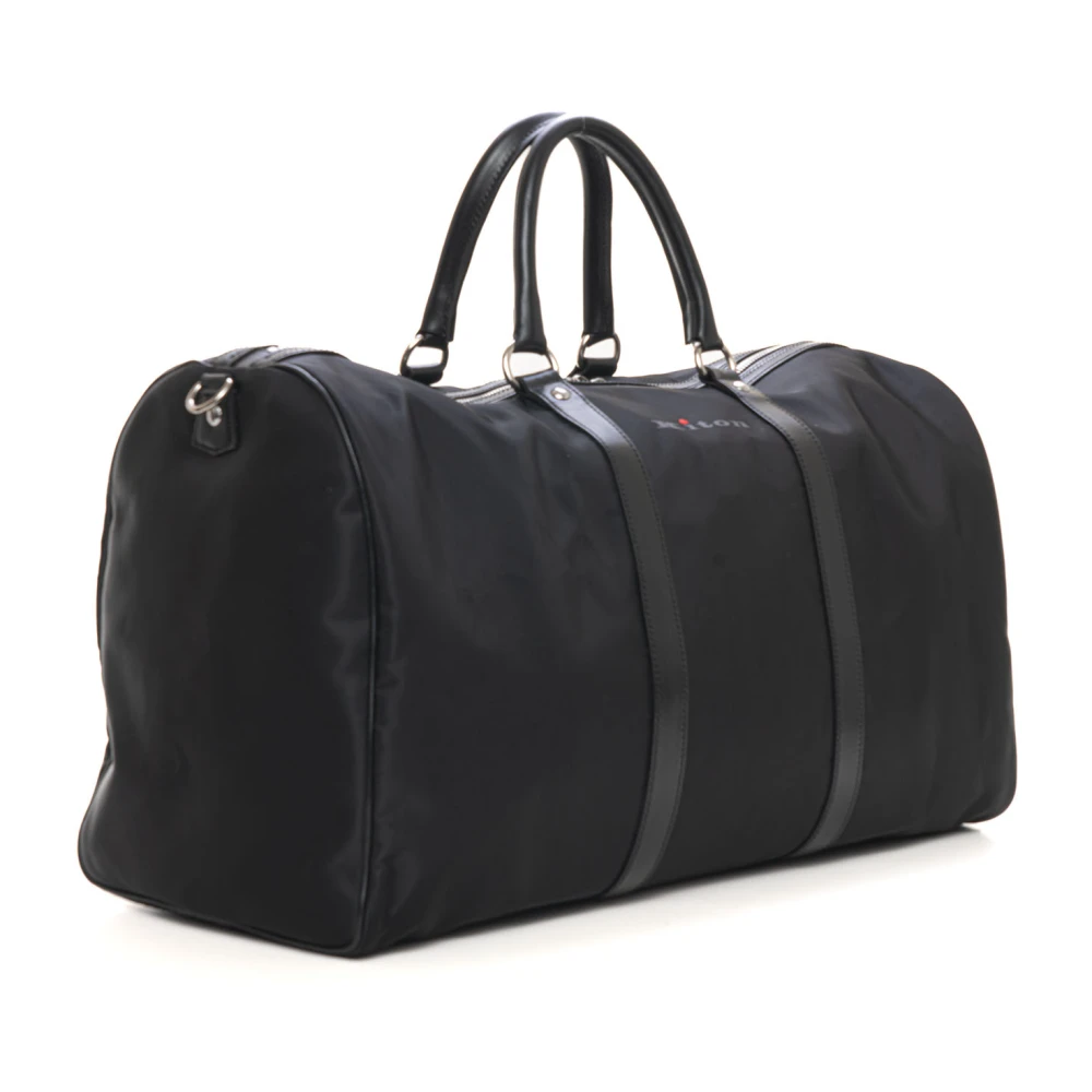 Kiton Leren Reistas met Verstelbare Schouderband Black Heren