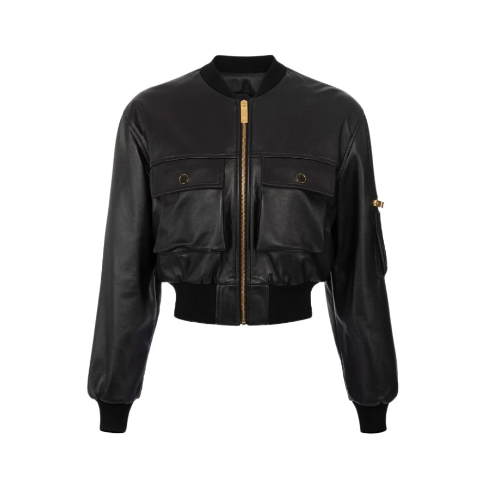 Elisabetta Franchi Leather Jackets Black Dames