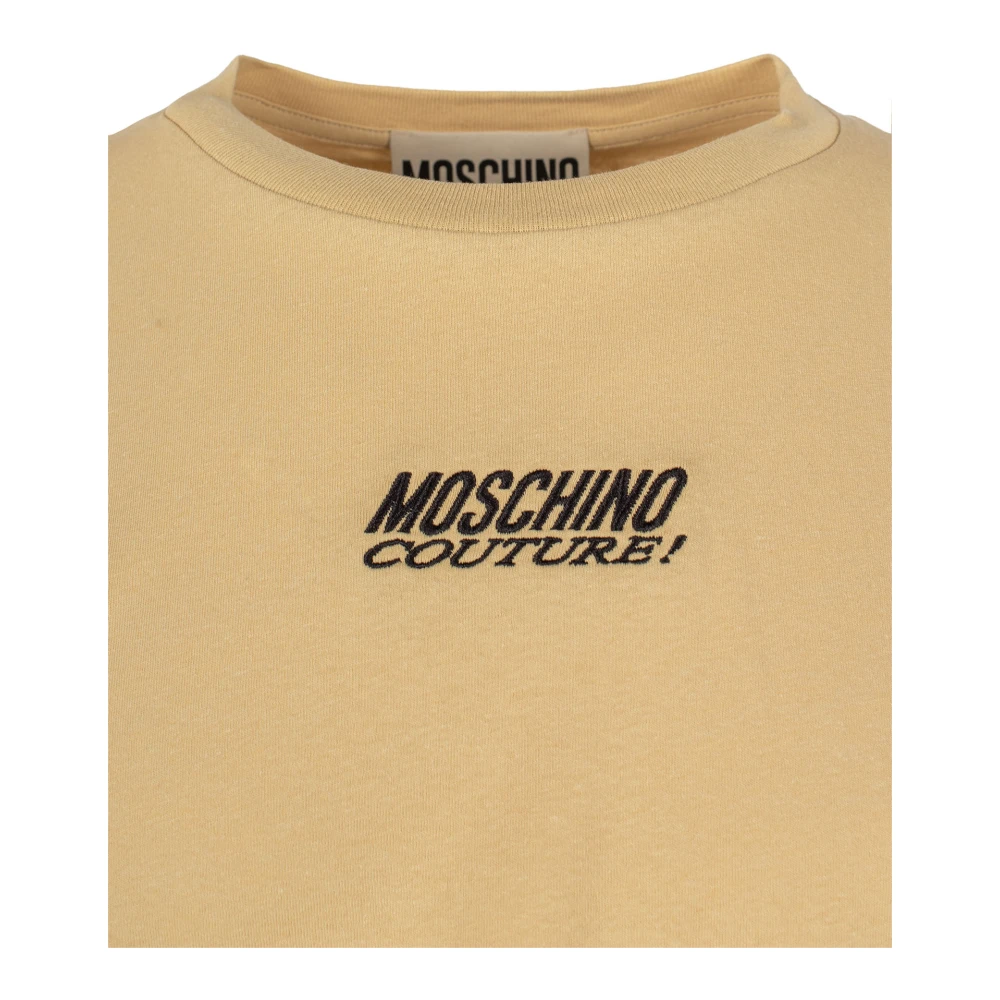Moschino Logo-geborduurd Katoenen T-shirt Beige Heren