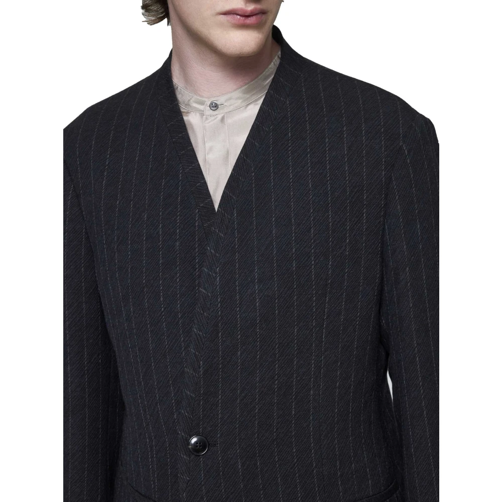 Giorgio Armani Zwart Gestreept Wollen Pak Black Heren