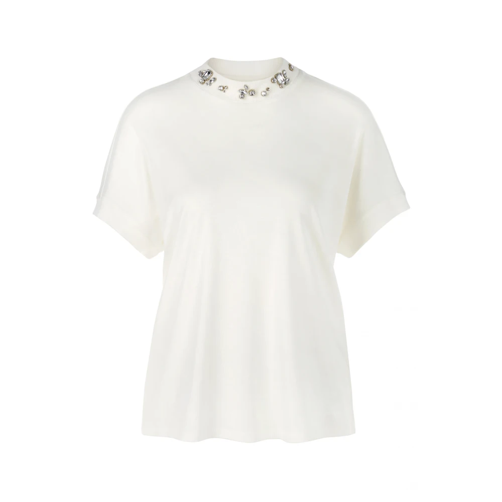 Marc Cain Elegant Diamanten Verfraaid Katoenen T-Shirt White Dames