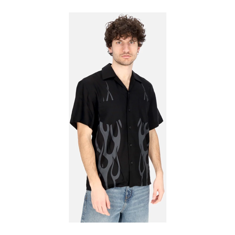 Vision OF Super Tribal Flames Print Short Sleeve Shirt Black Heren