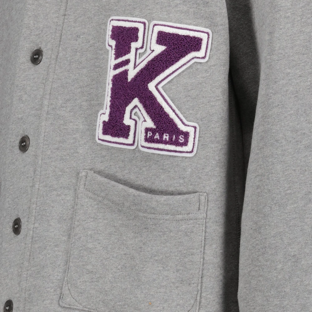 Kenzo Varsity Cardigan met Logo Patches Gray Heren