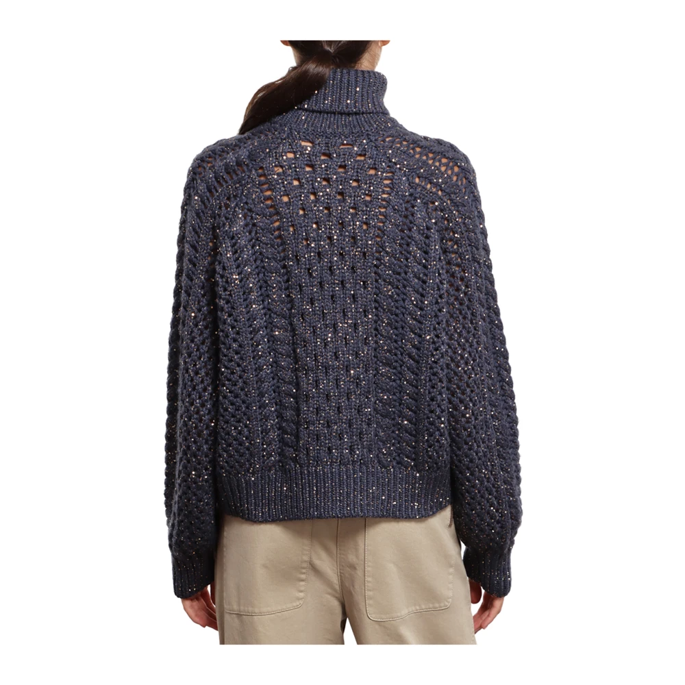 BRUNELLO CUCINELLI Paillet Turtleneck Sweater Blue Dames