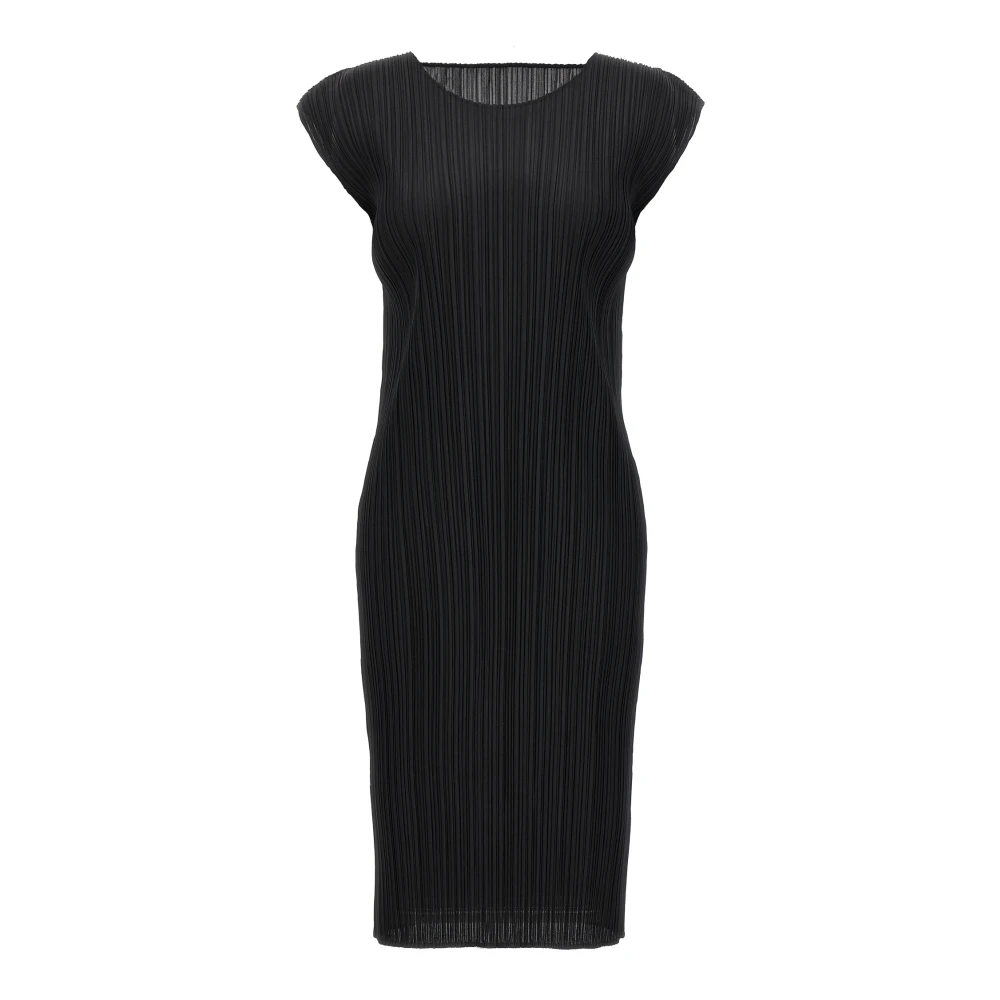 Issey Miyake Women's Black Pleated Midi Dress