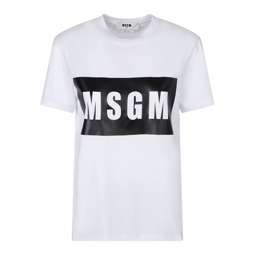 Msgm Women's White Cotton Logo T-Shirt