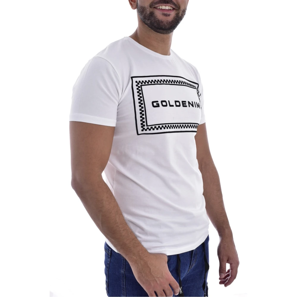 Goldenim paris Tryckt T-shirt - Vit, Figurnära passform, Korta ärmar White, Herr