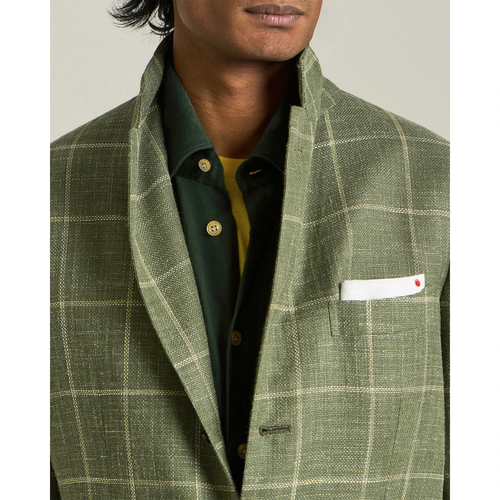 Kiton Luxe Geruite Cashmere Blend Blazer Green Heren