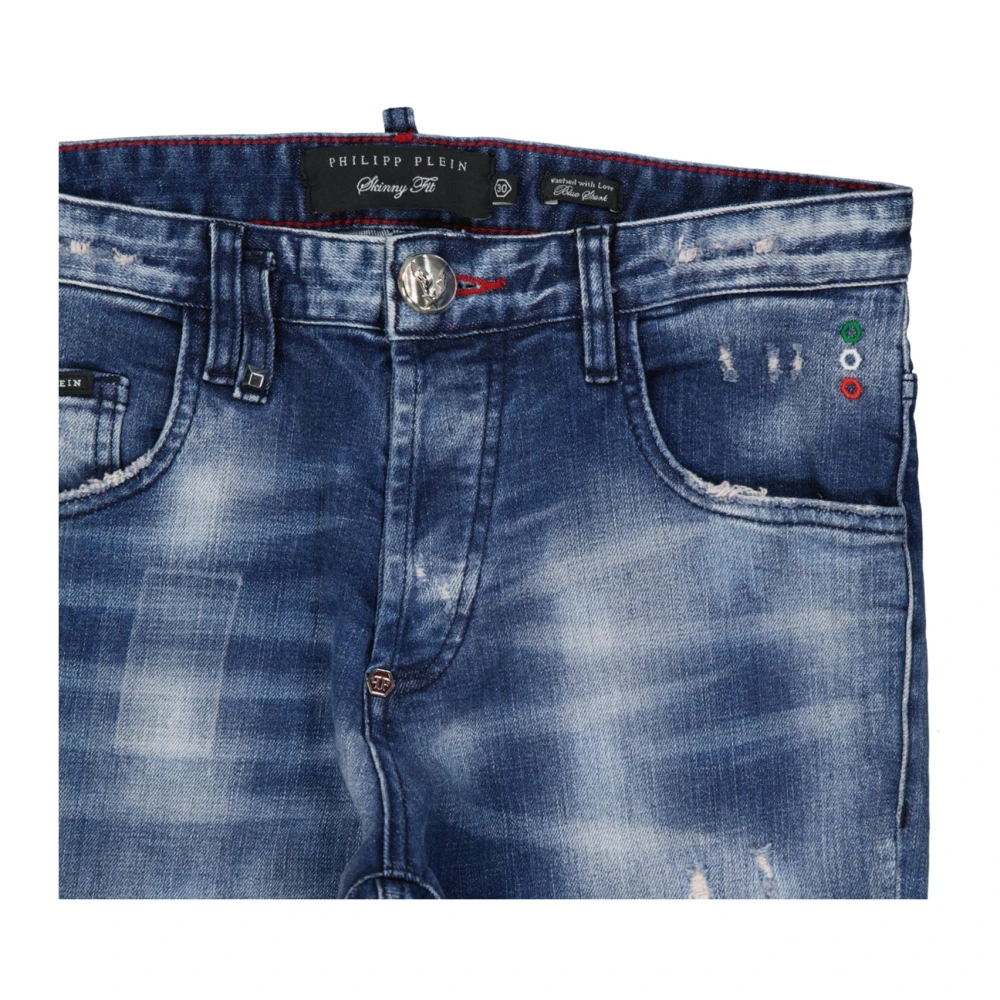 Philipp Plein Katoenen Denim Jeans met Vernietigend Effect Blue Heren