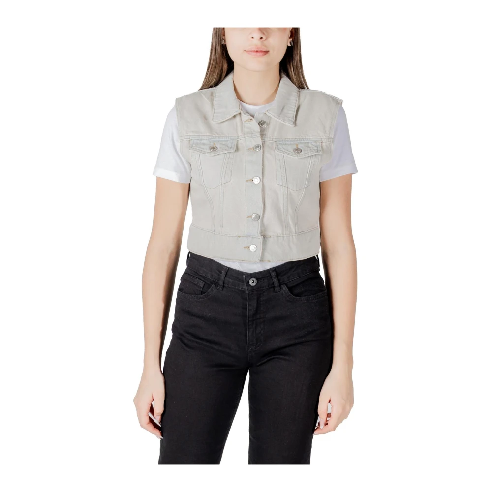 Only Women's Beige Button-Up Cotton Gilet