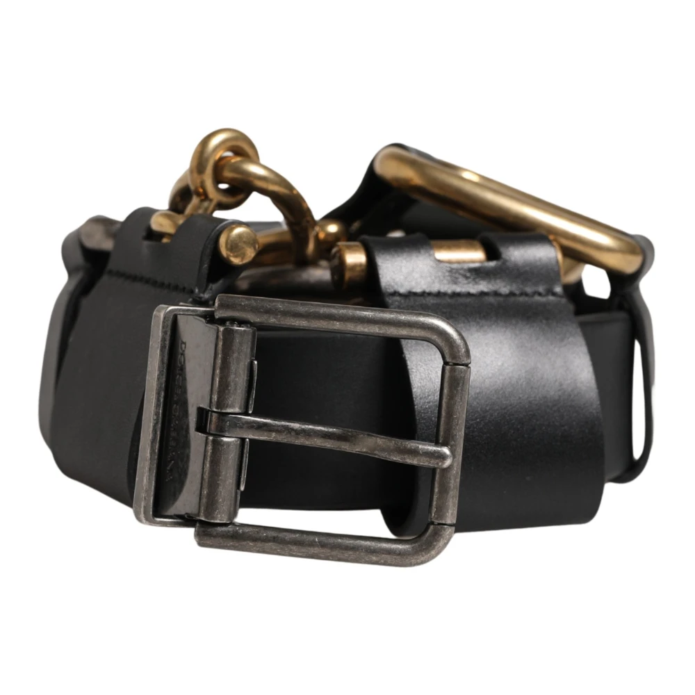 Dolce & Gabbana Men's Black Classic Leather Metal Buckle Belt