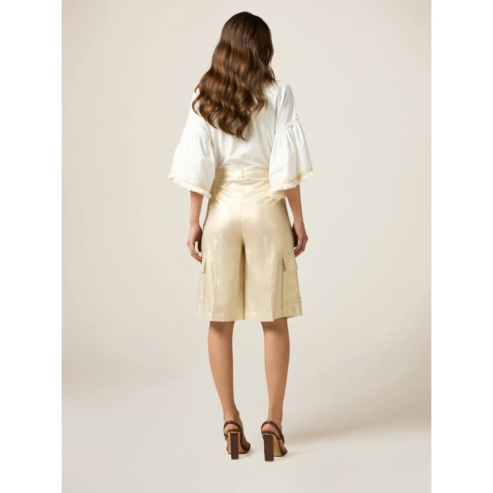 Oltre Gouden Print Linnenmix Bermuda Shorts Yellow Dames