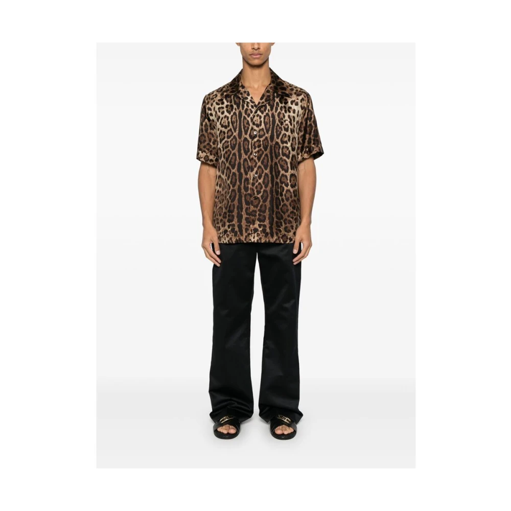 Dolce & Gabbana Animalier Bruine Shirt met Voorknoop Brown Heren