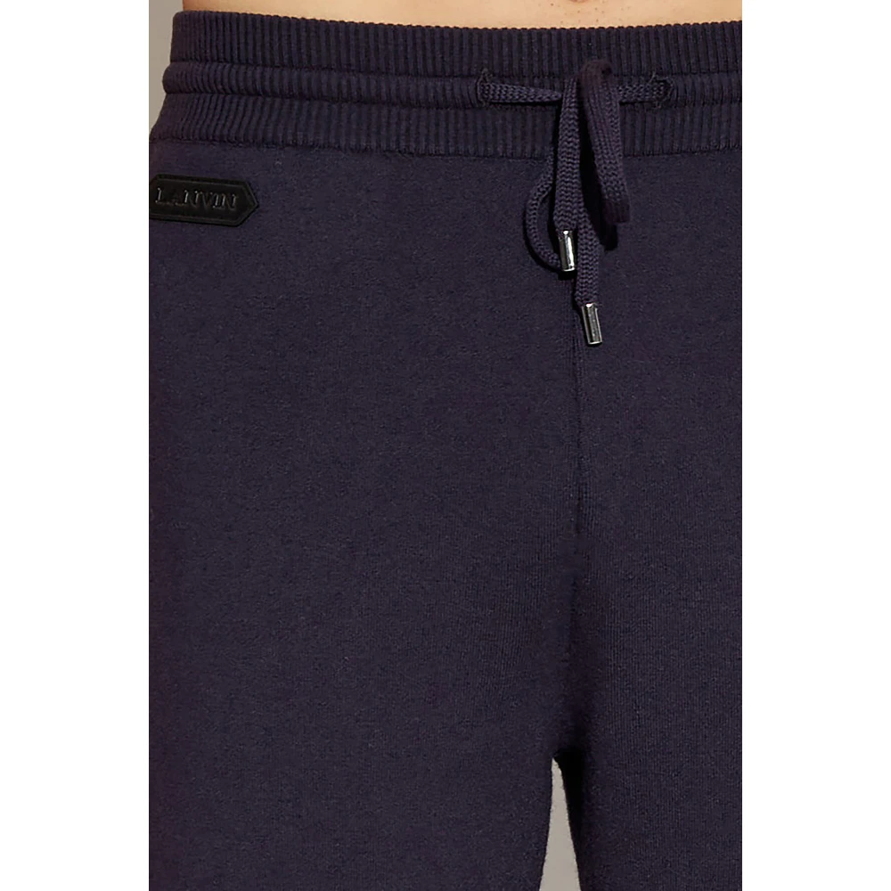 Lanvin Wollen broek met logo Blue Heren