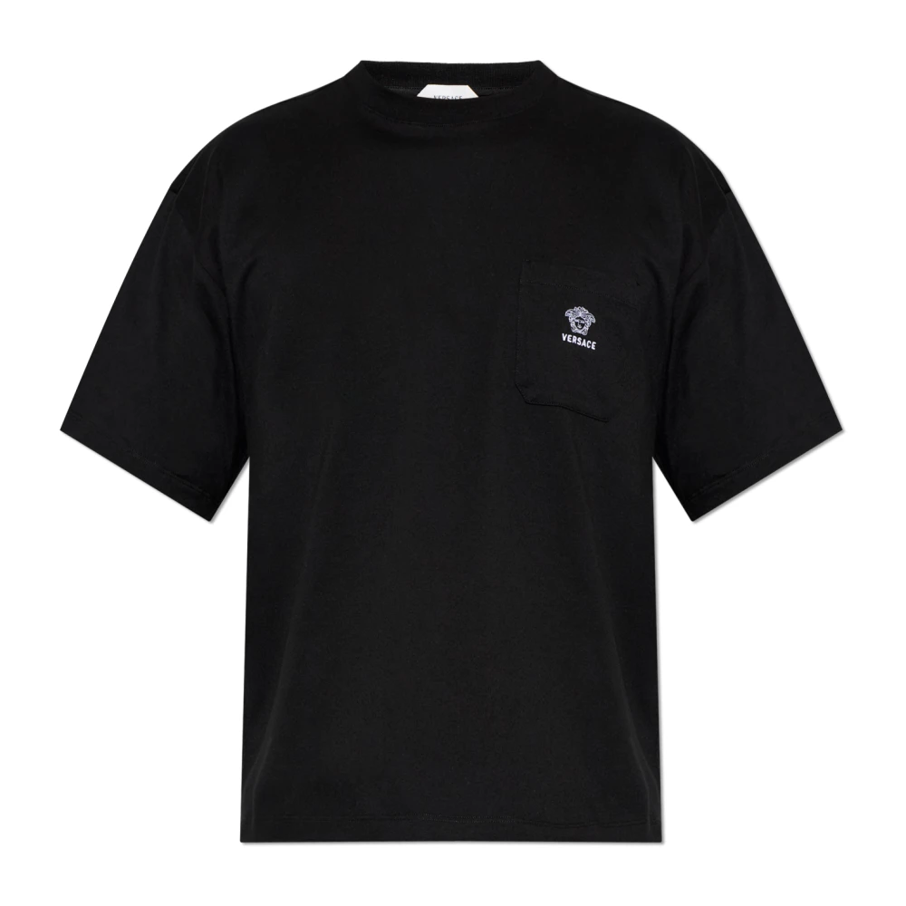 Versace Uomo Nero - T-Shirt In Jersey Di Cotone Ricamata - Tops - 2XL