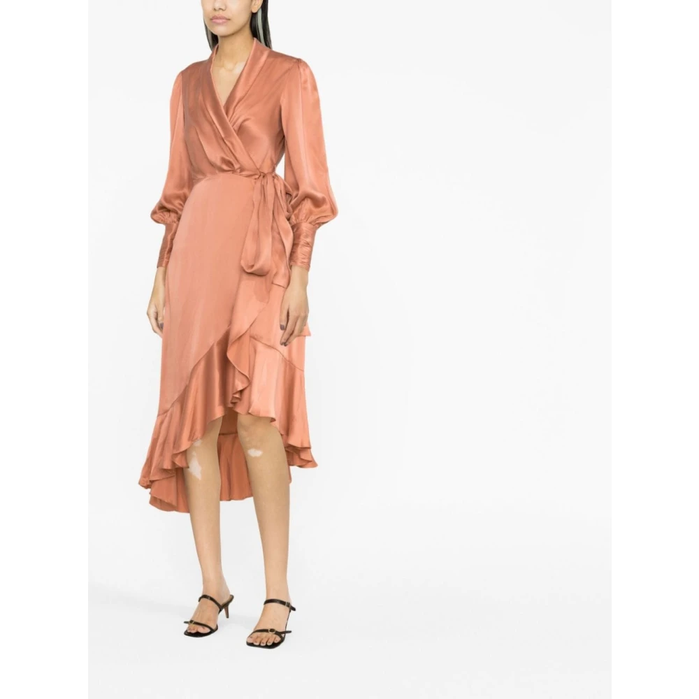 Zimmermann Zijden Jurk met Ruches en Wikkel Pink Dames