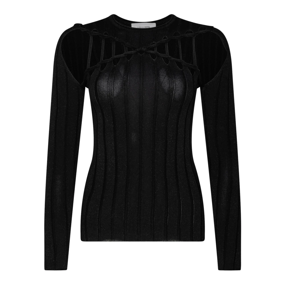 Circus Hotel Zwarte longsleeve top met cut-out details Black Dames
