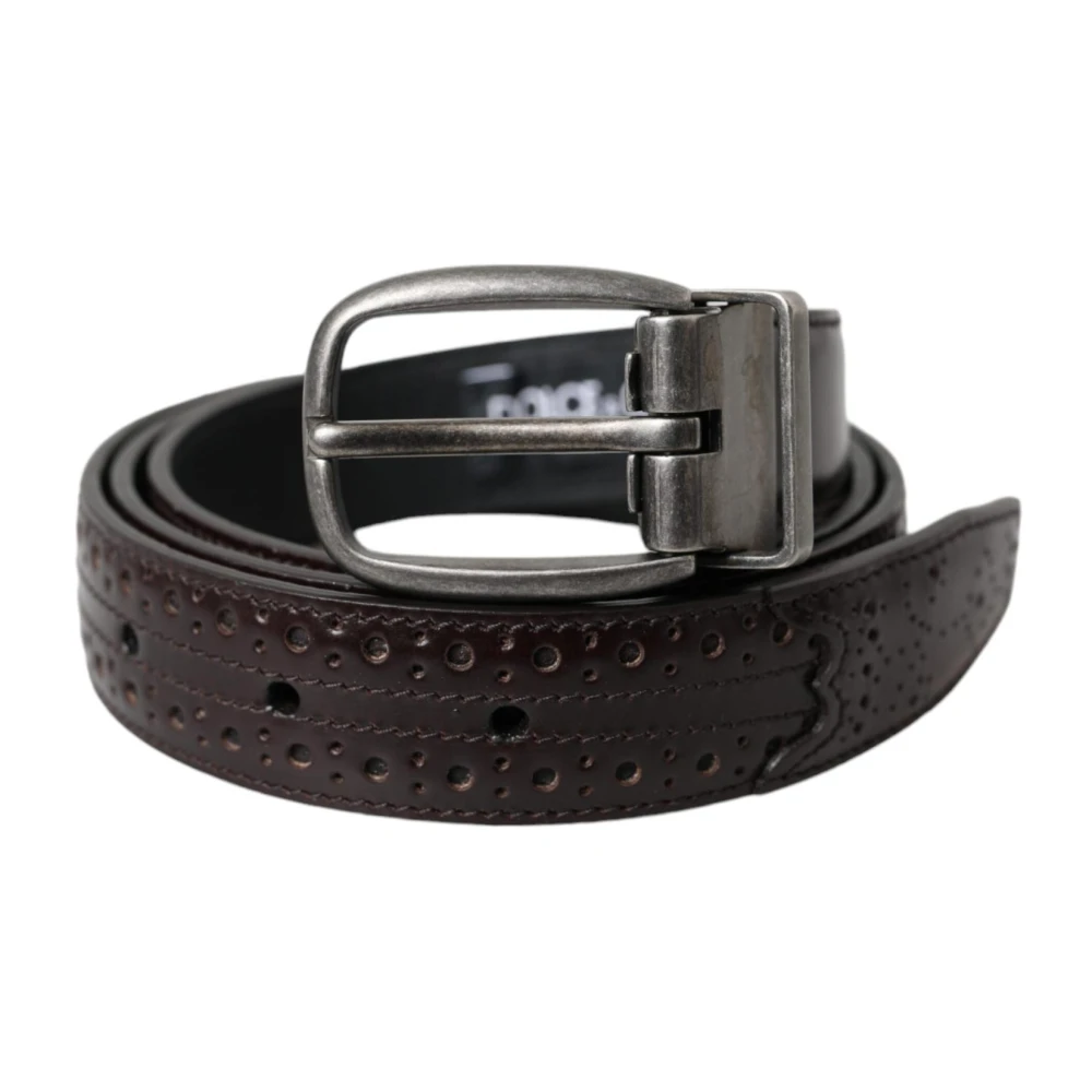 Dolce & Gabbana Donkerbruin Geperforeerde Leren Riem Mannen Brown Heren