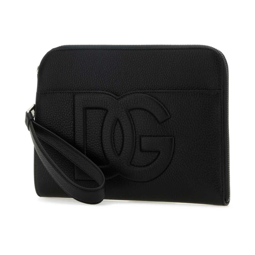 Dolce & Gabbana Stijlvolle Zwarte Leren Pouch Black Heren