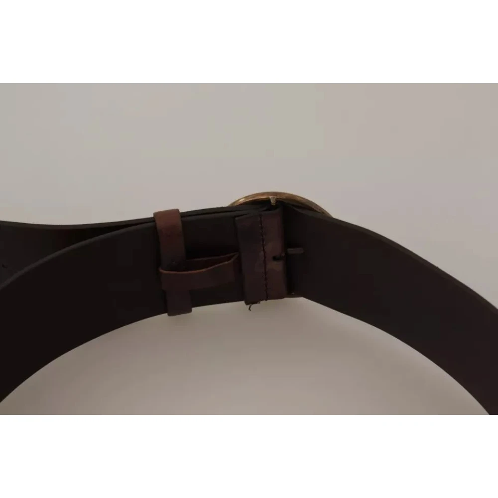 Dolce & Gabbana Luxe Leren Logo Riem met Ronde Gesp Brown Dames