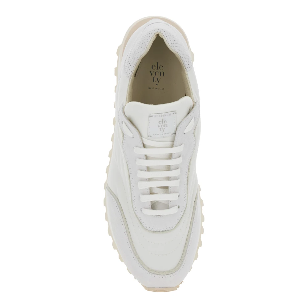 Eleventy Witte Logo Sneakers in Suède en Tech Stofmix White Heren