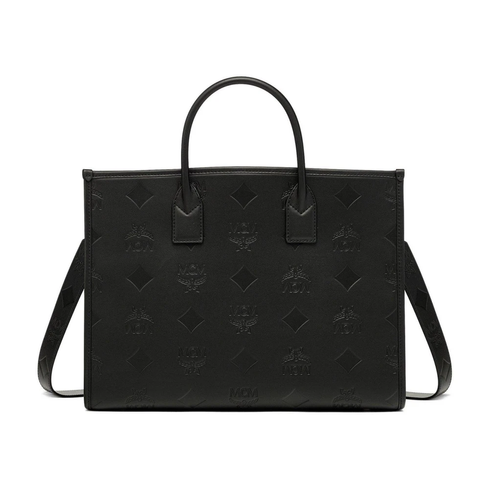 MCM München leren draagtas met Maxi-monogram Black Dames