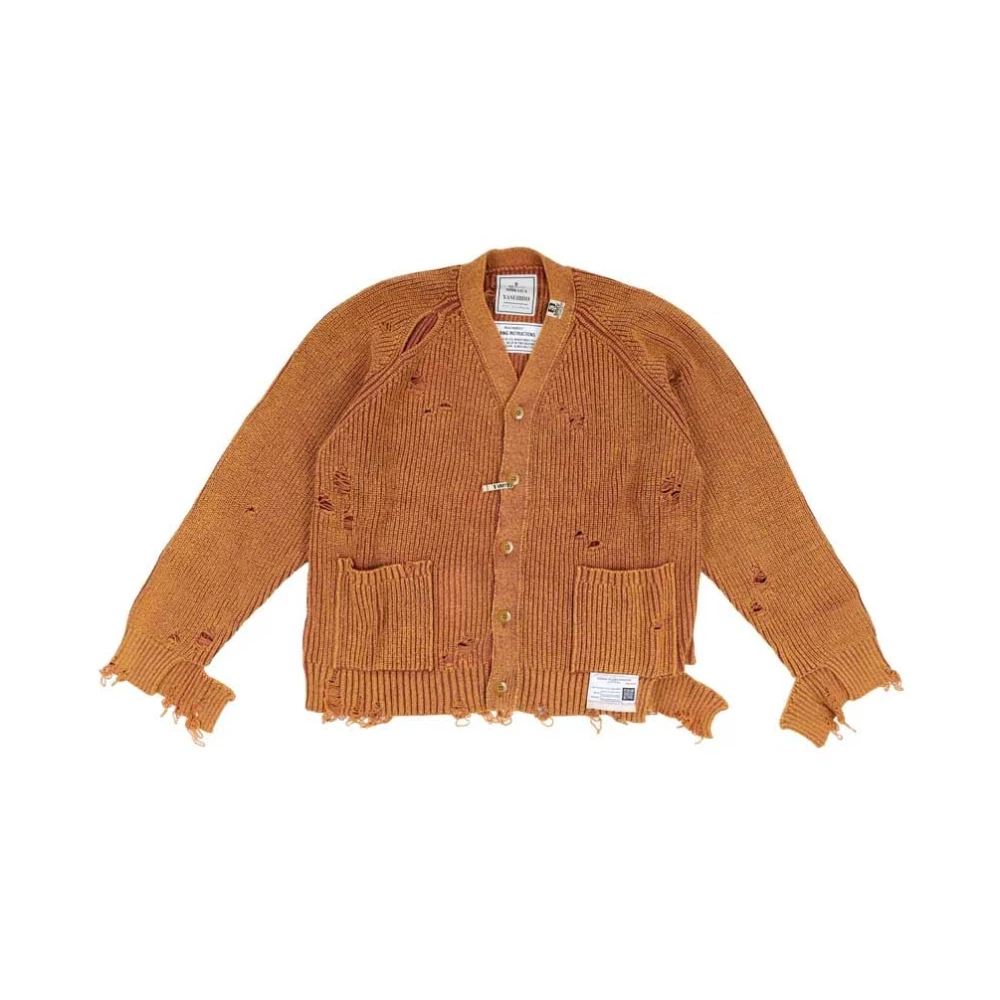 Mihara Yasuhiro Gebleekte Gebreide Vest Oranje Vintage Stijl Orange Heren