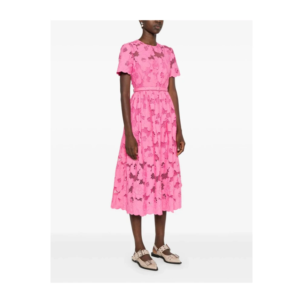 Self Portrait Roze Guipure Kant Midi Jurk Pink Dames