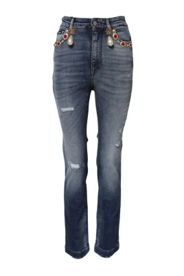 Blå Rhinestone High Waist Skinny Jeans