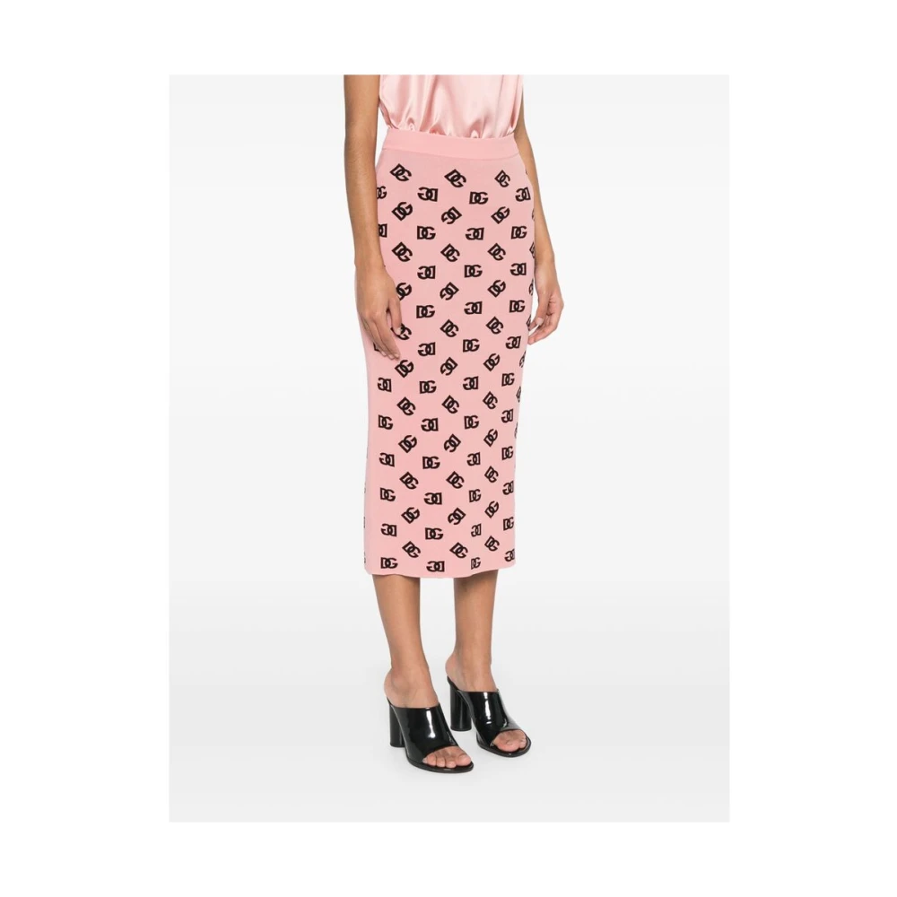 Dolce & Gabbana Zalmroze Geribbelde Tailleband Rok Pink Dames