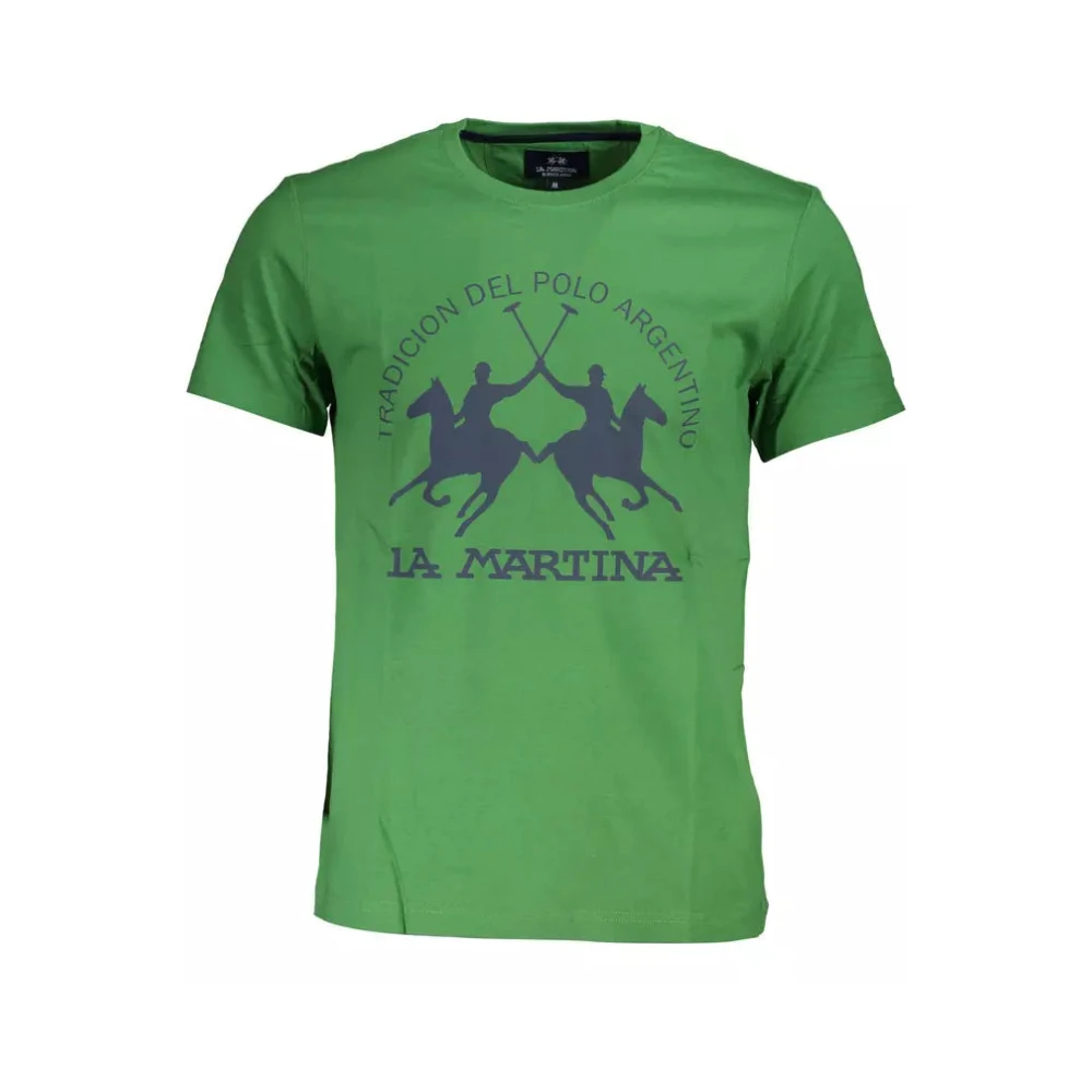 LA MARTINA Groen Katoenen T-Shirt Korte Mouwen Regular Fit Ronde Hals Print Logo Green Heren
