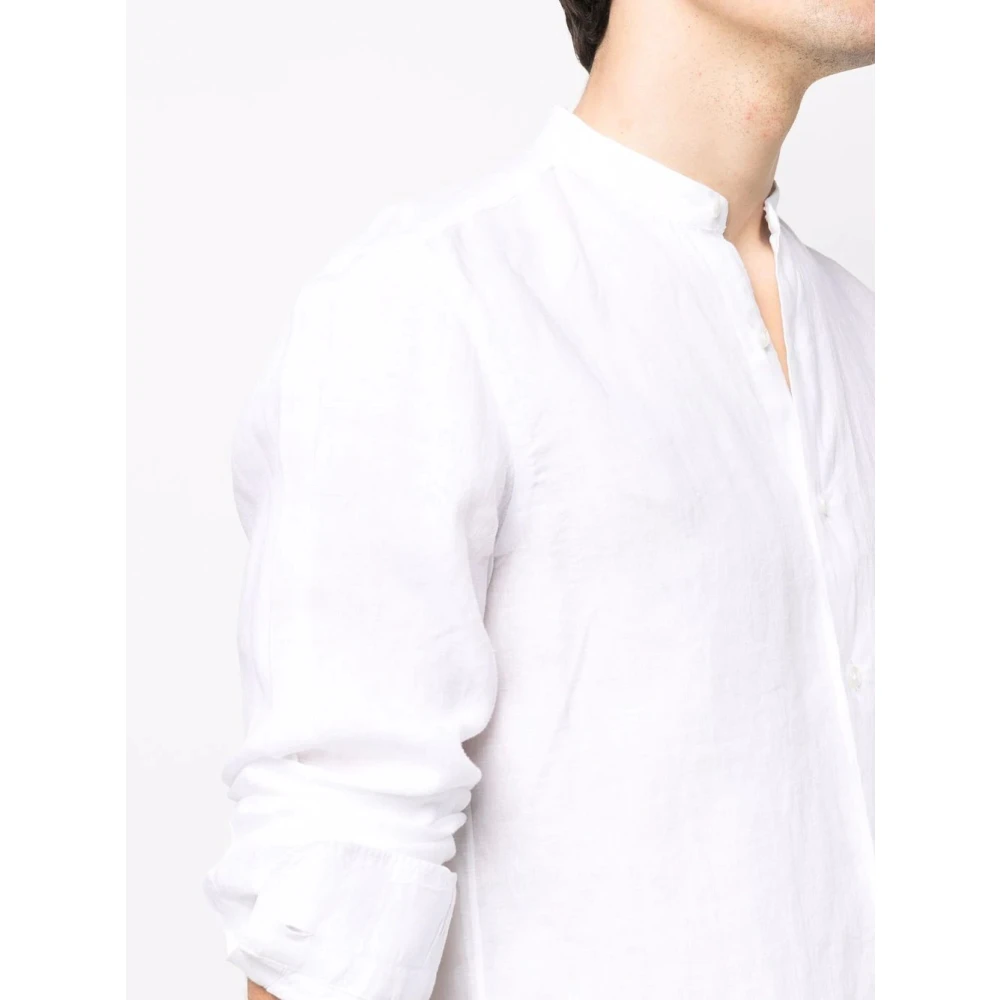 Barba Linnen Mao Kraag Shirt White Heren